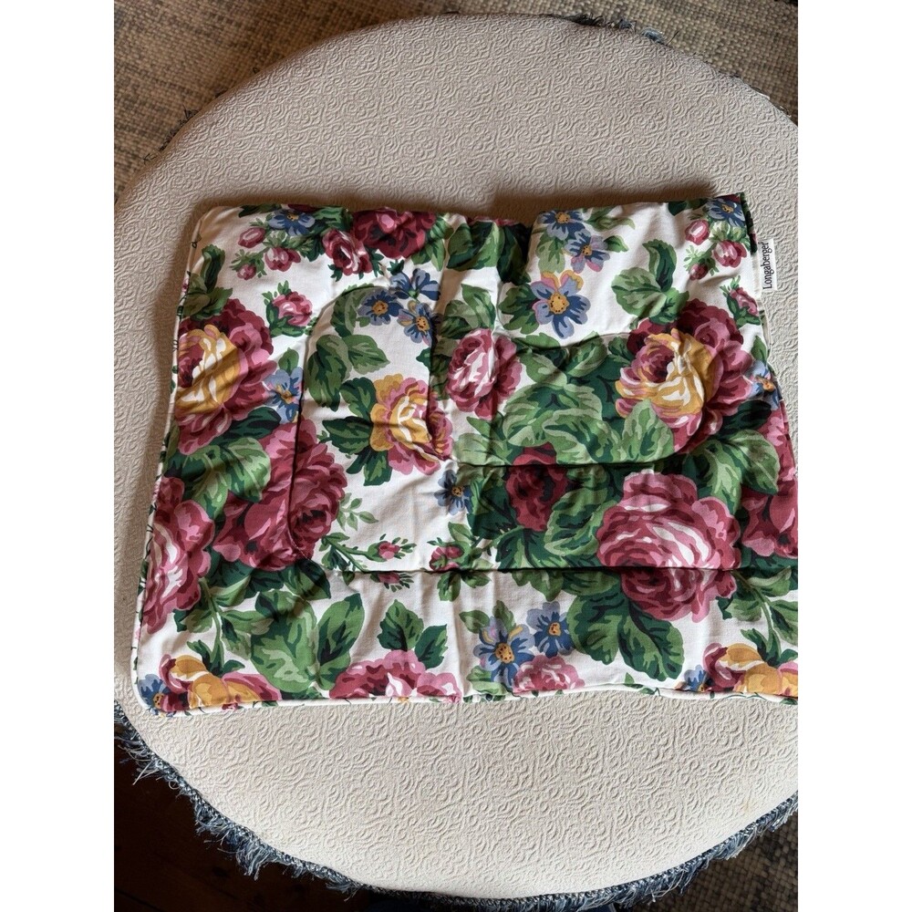 Longaberger Cushion 21” X 17”White Vine Fabric And Sentimental Rose Fabric